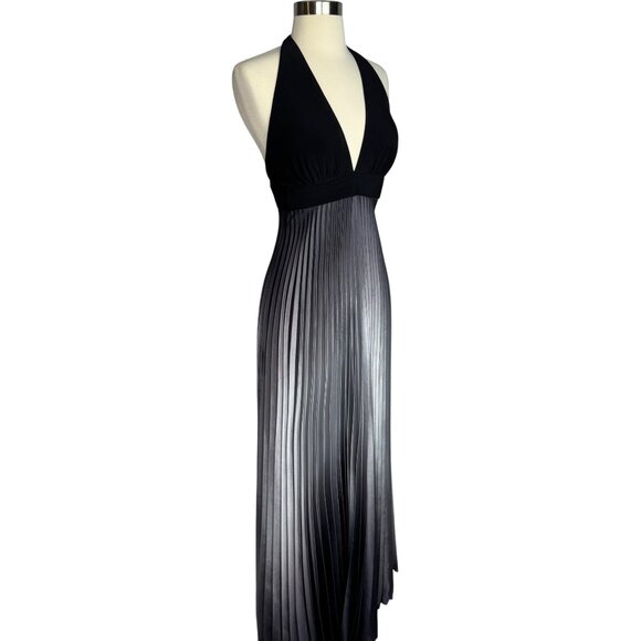 VTG Whimsigoth Betsy & Adam Baby Doll Maxi Dress Black Silver Pleated Ombre Sz 6 - Picture 5 of 8